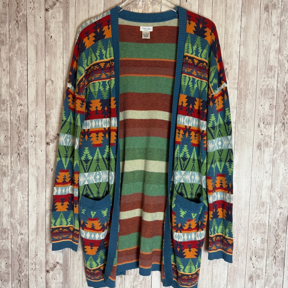 Tasha Polizzi Southwestern Print Cotton Knit Open-Front Cardigan Sweater - Picture 2 of 9